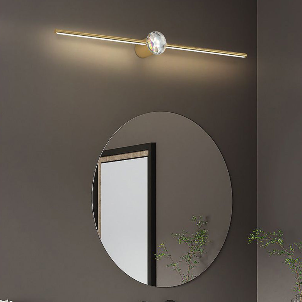 Kristy Minimalist Linear Metal/Crystal Mirror Front Vanity Wall Lamp, Gold - Neutralighting