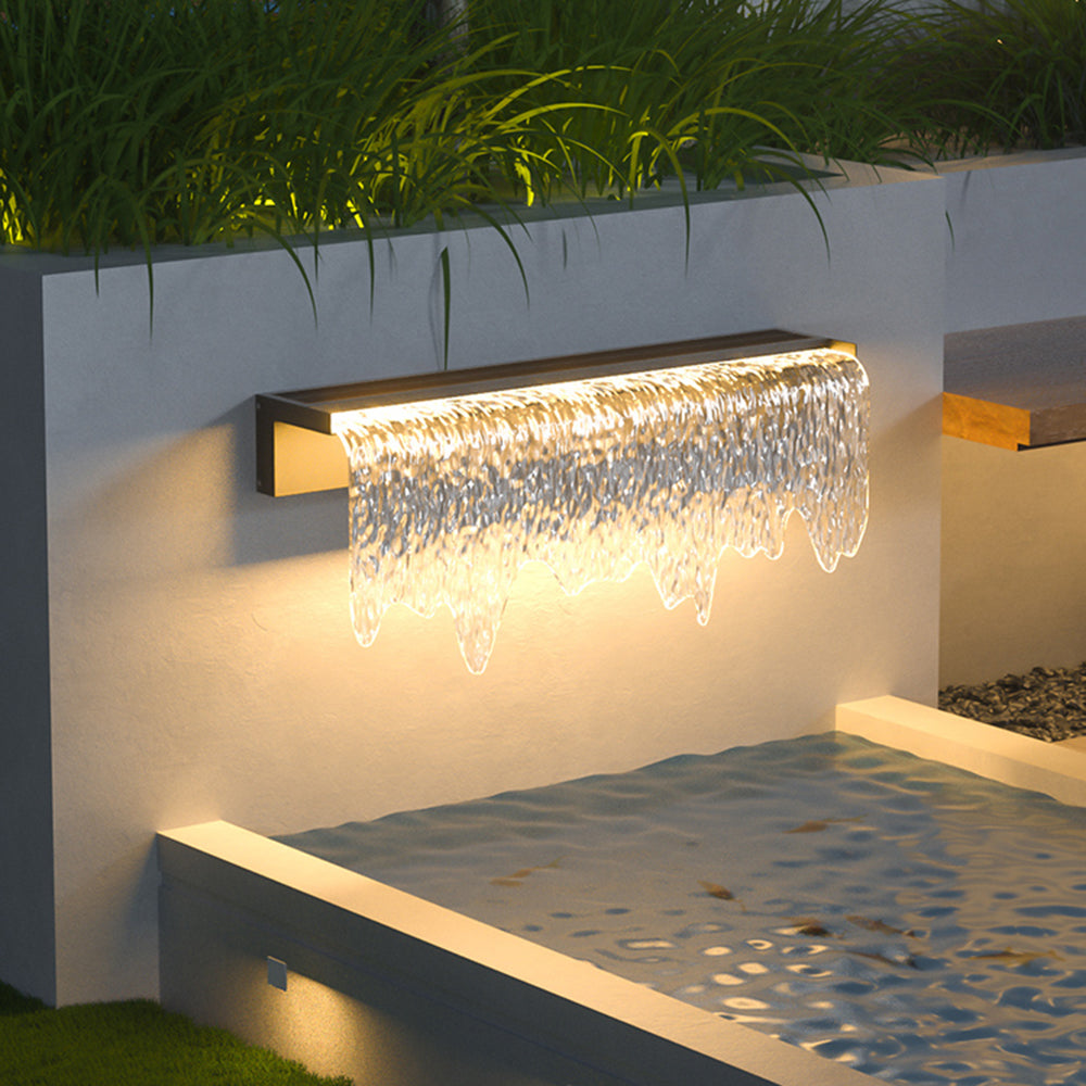 Ray Modern Minimalist Water Texture Metal/Acrylic Solar Waterproof Outdoor Wall Lamp, Black - Neutralighting