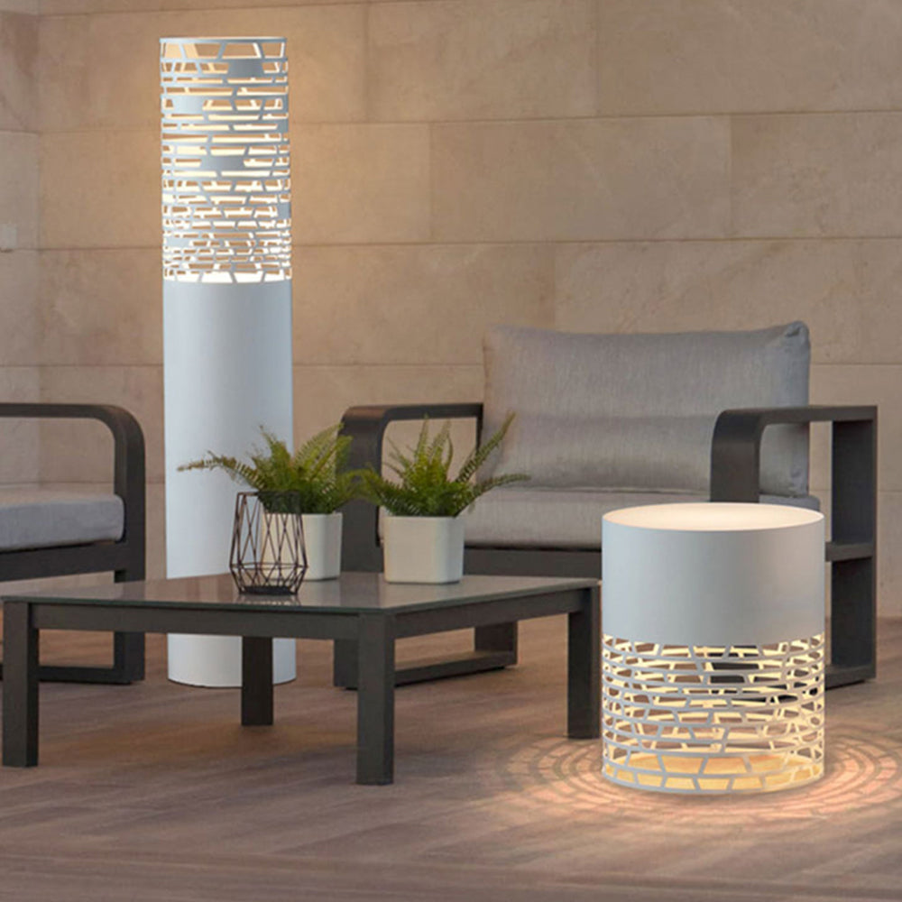 Ray Modern Metal Cylindrical Hollow Outdoor Path Light, White - Neutralighting
