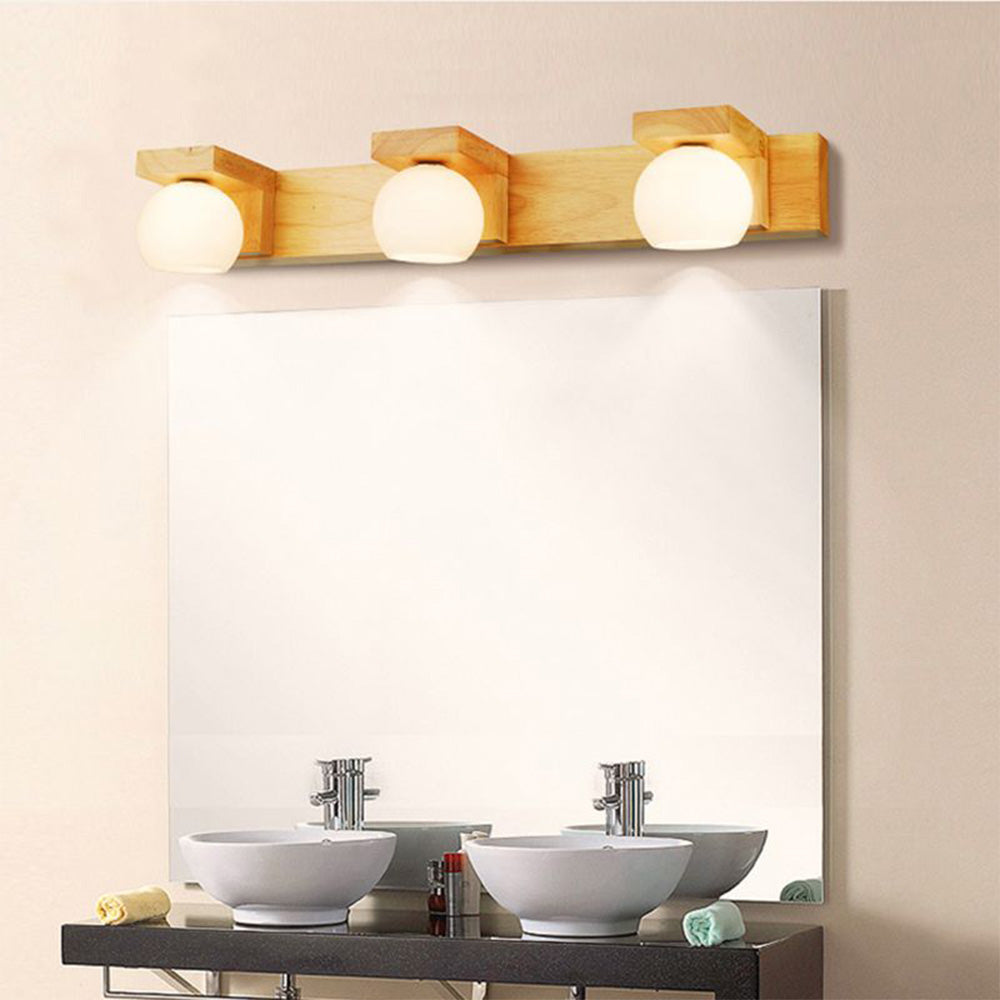 Muto Wooden Ball Mirror Front Vanity Wall Lamp, Log Color - Neutralighting