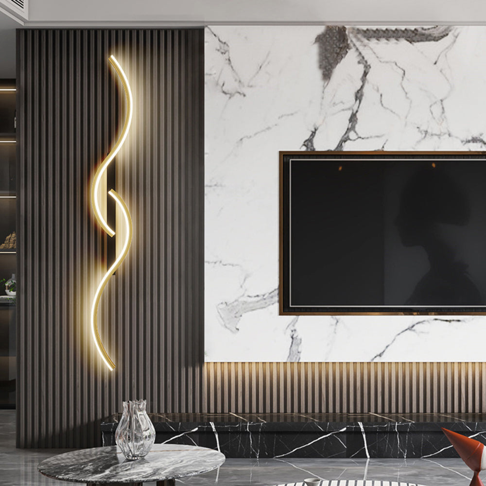 Lumor Modern Linear Wave Bedroom Wall Lamp, Black/Gold - Neutralighting