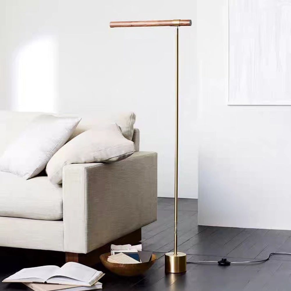 Edge Floor Lamp Linear Minimalist, Metal/Wood, Gold, Living Room - Neutralighting