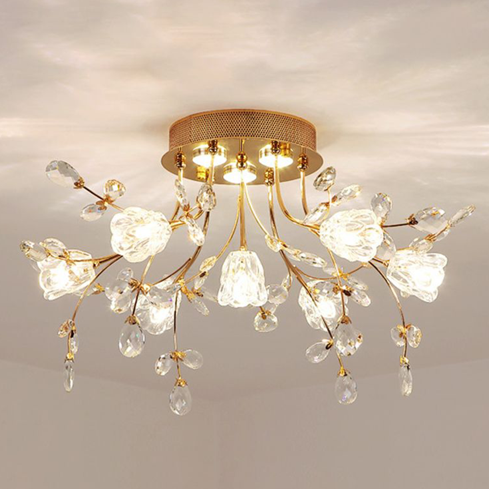 Arisha Art Deco Elegant Golden Crystal Flower Flush Mount Ceiling Light - Neutralighting
