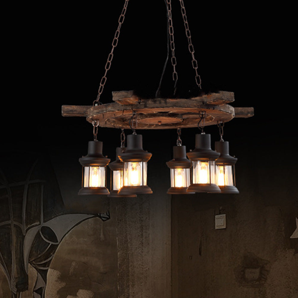 Epoch Retro Rudder Metal & Wood Pendant Light, 6 Heads - Neutralighting