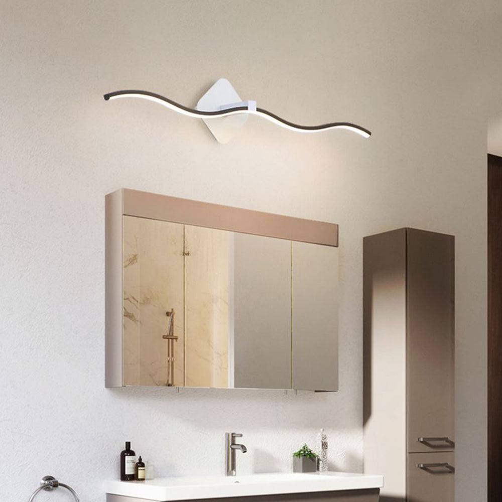 Arisha Minimalist Wave Linear Metal Wall Lamp, Black/White - Neutralighting