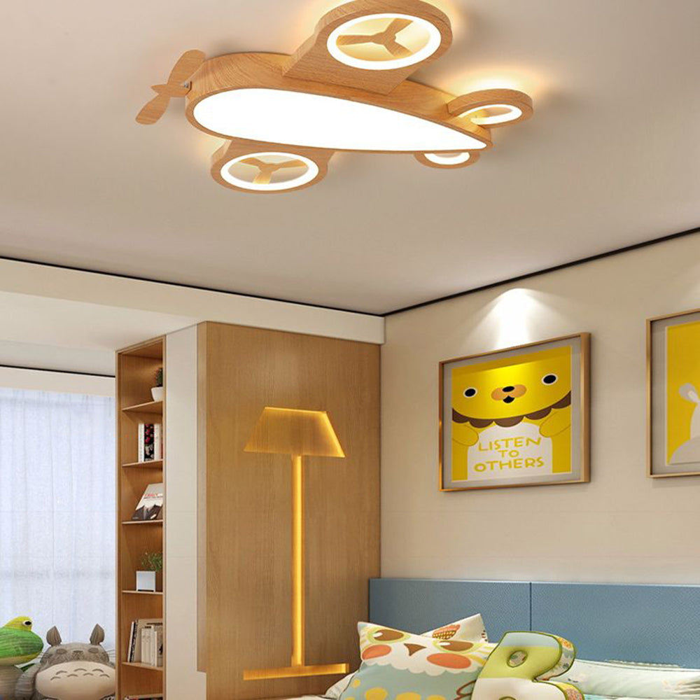Arisha Modern Art Deco Airplane Flush Mount Ceiling Light, Wood/Dark Wood - Neutralighting