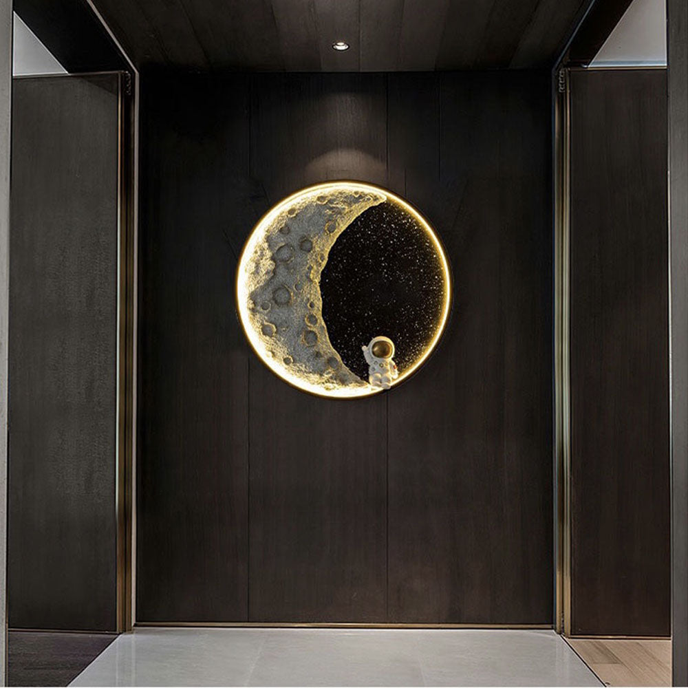 Aria Modern Astronaut Moon Metal Black Wall Lamp - Neutralighting