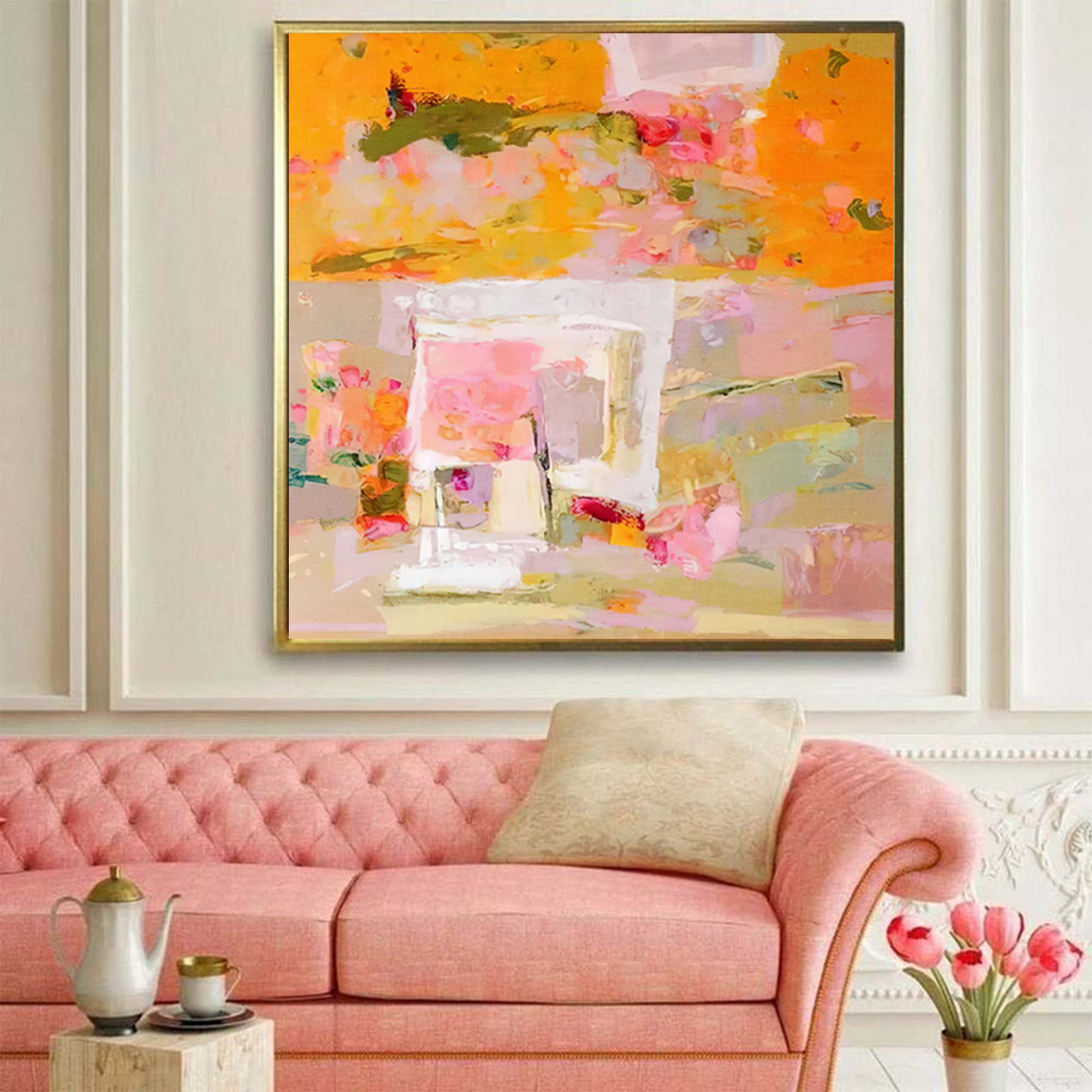 Vibrant Orange and Pink Abstract Canvas Wall Art