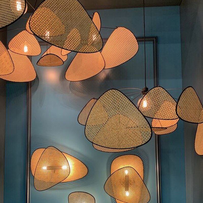 Ritta Pendant Light Leaf Grid, Rattan/Metal, Bedroom - Neutralighting