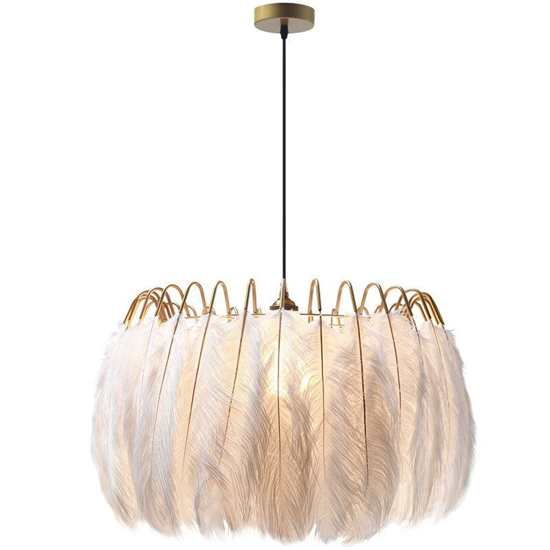 O'Moore Elegant Feather Pendant Light, Black/White, Bedroom/Living Room - Neutralighting