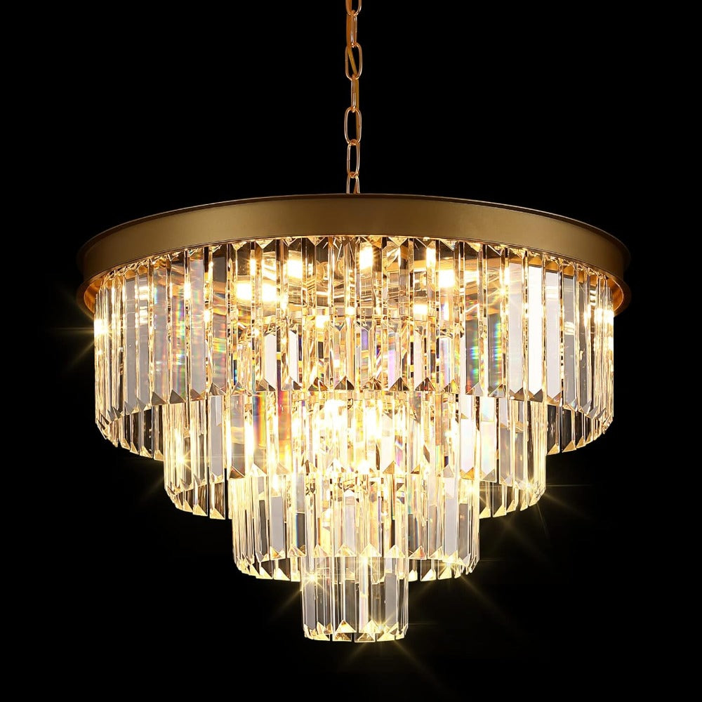 Arisha Modern LED Decorative Luxury Pendant Light Crystal Metal Black/Gold Ring Bedroom/Living Room - Neutralighting