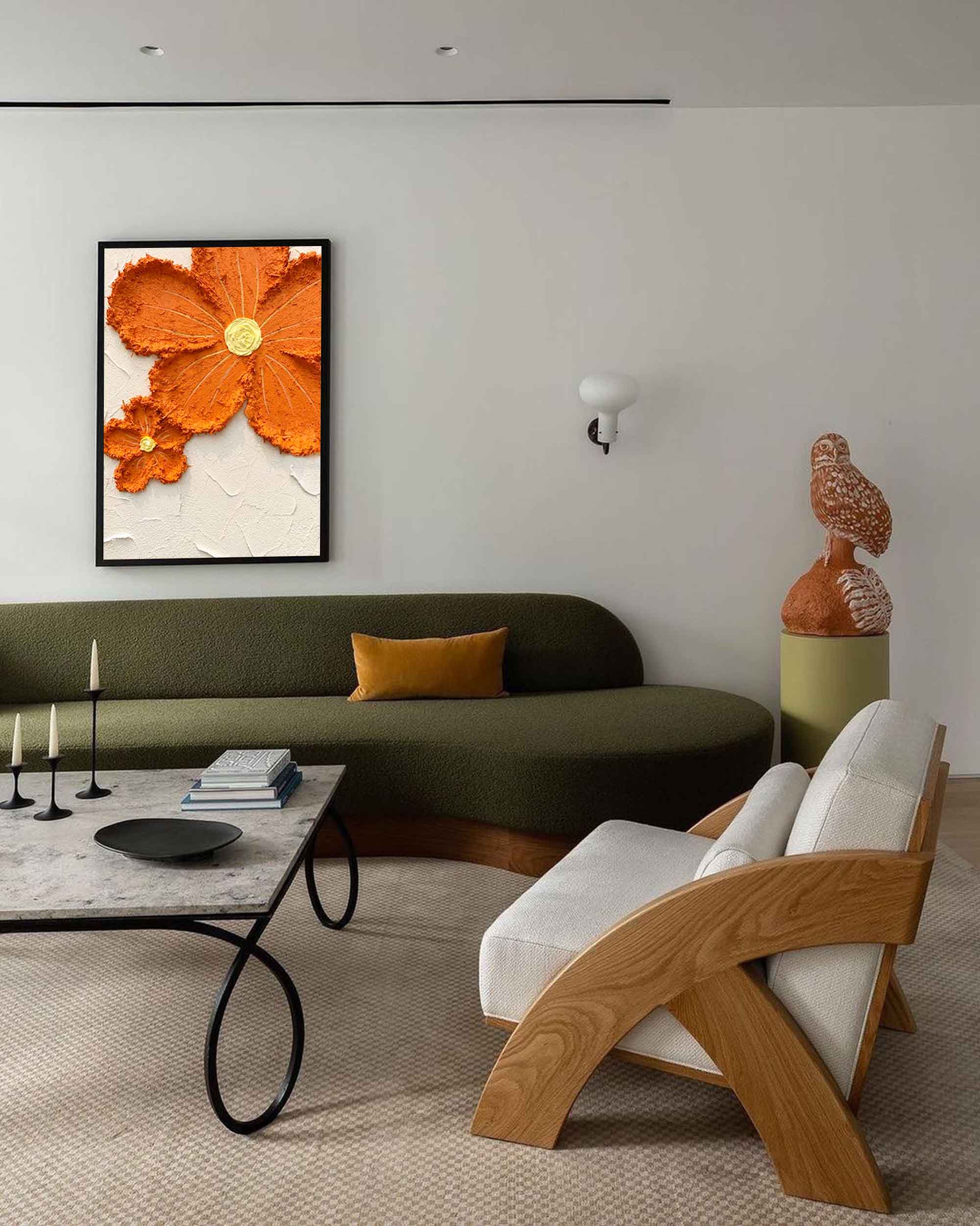Wall Art Burnt Orange Floral Minimal Vertical