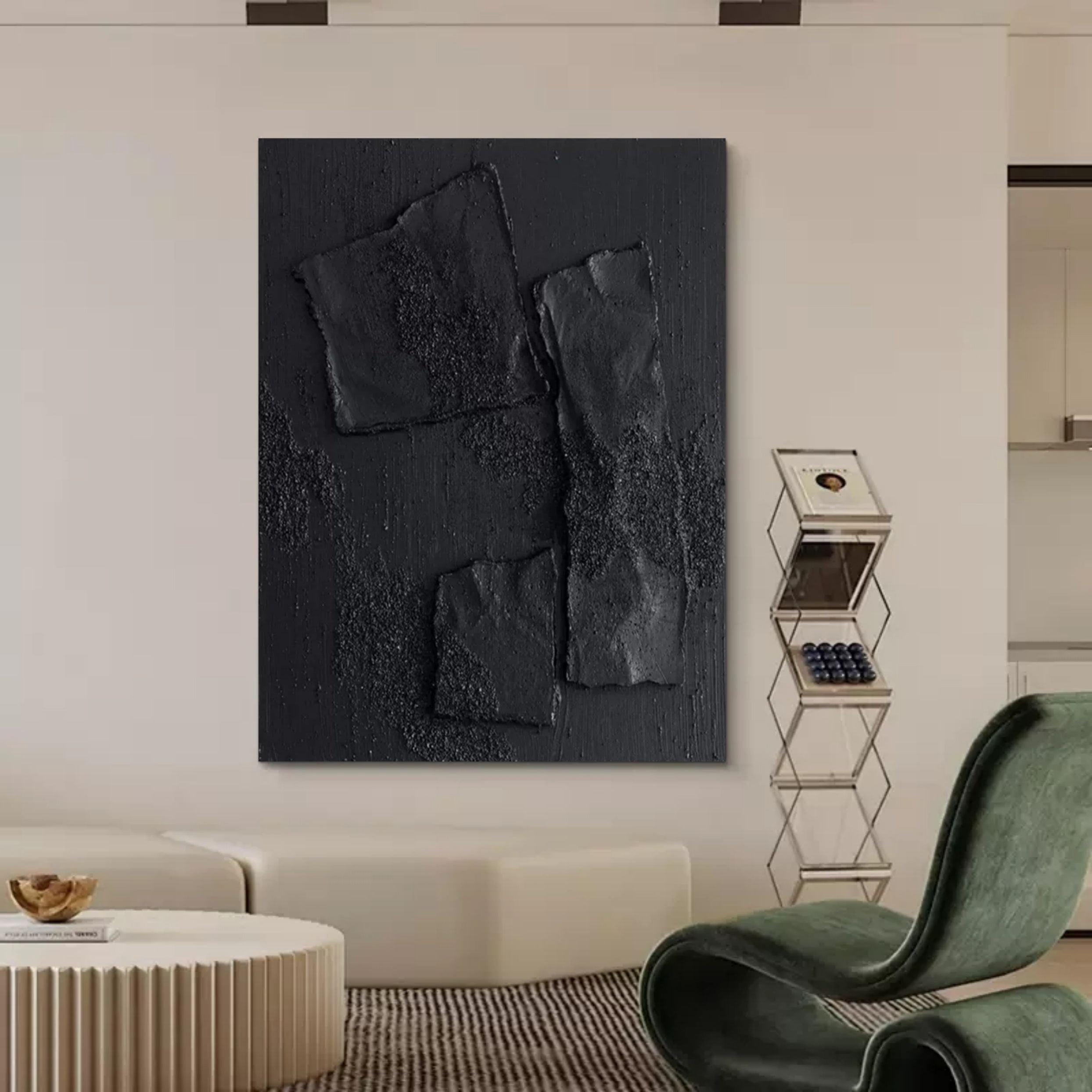Wall Art Black Monochrome Irregular Block