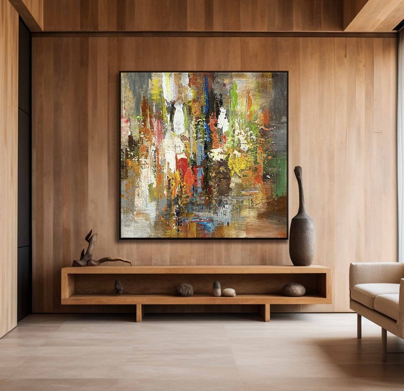 Wall Art Colorful Abstract Modern Impasto Textured Linen Canvas Office | Neutralighting