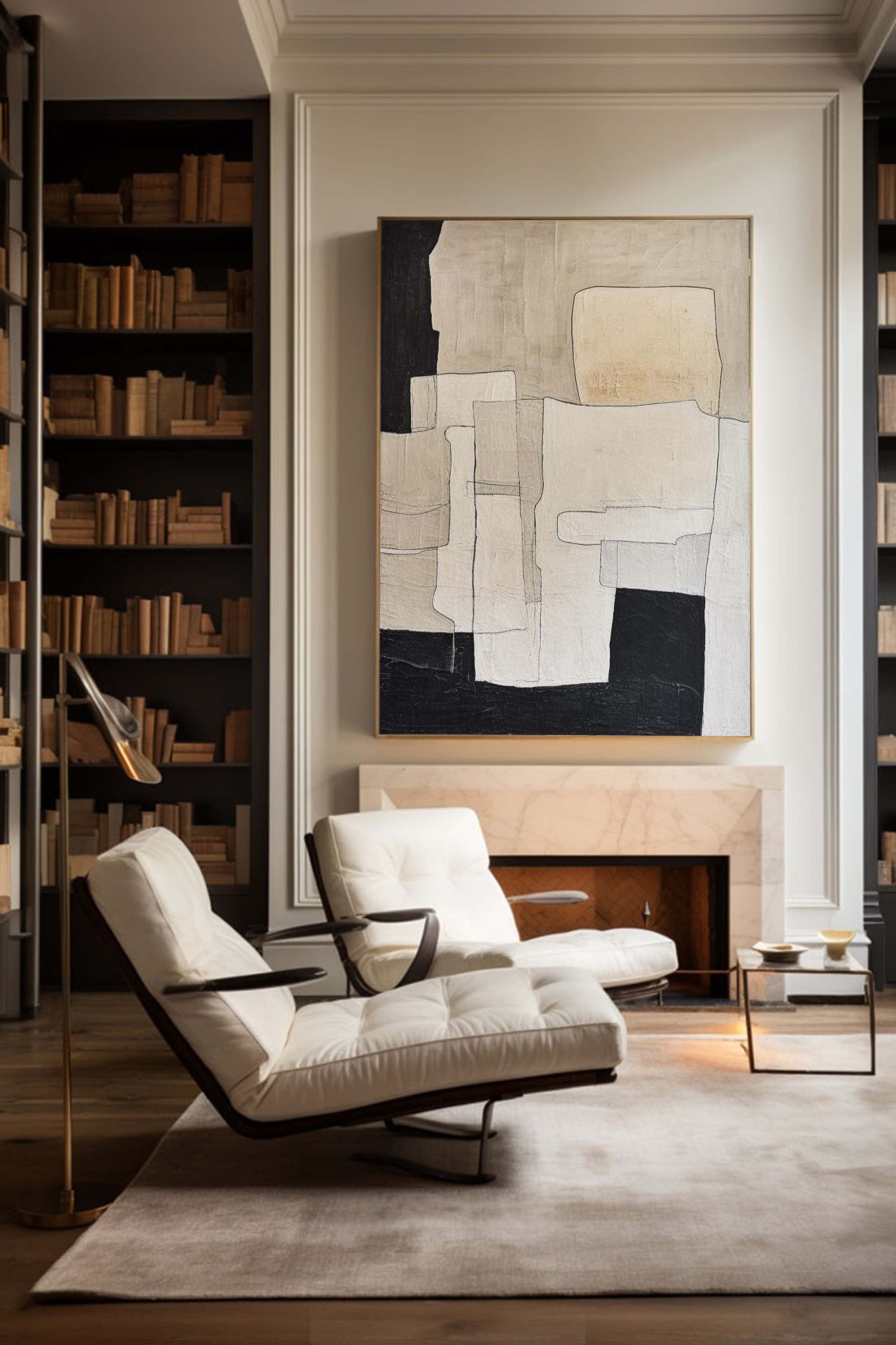Neutral Black Beige Geometric Abstract Layered Wall Art
