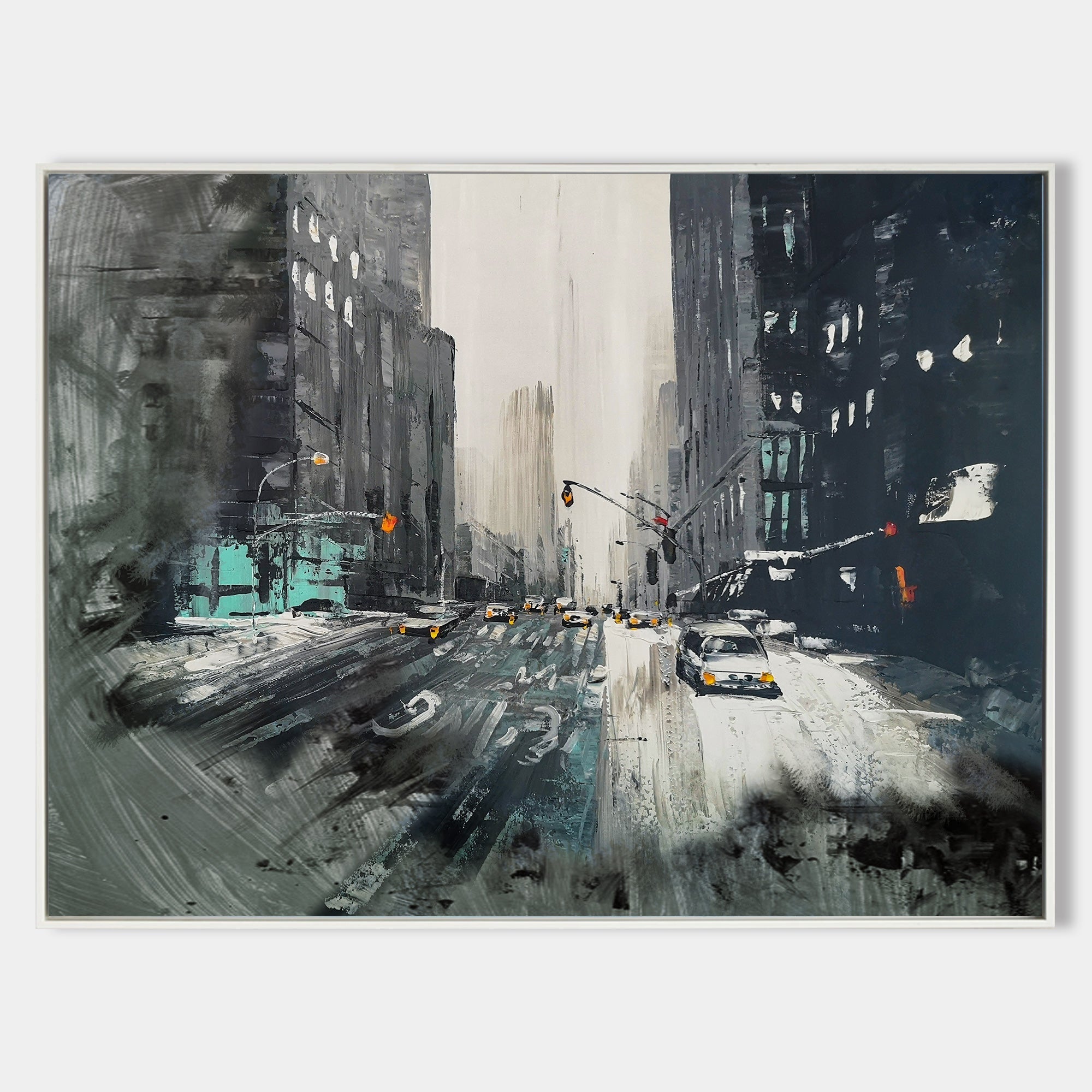 Rainy City Street Urban Landscape Wall Art
