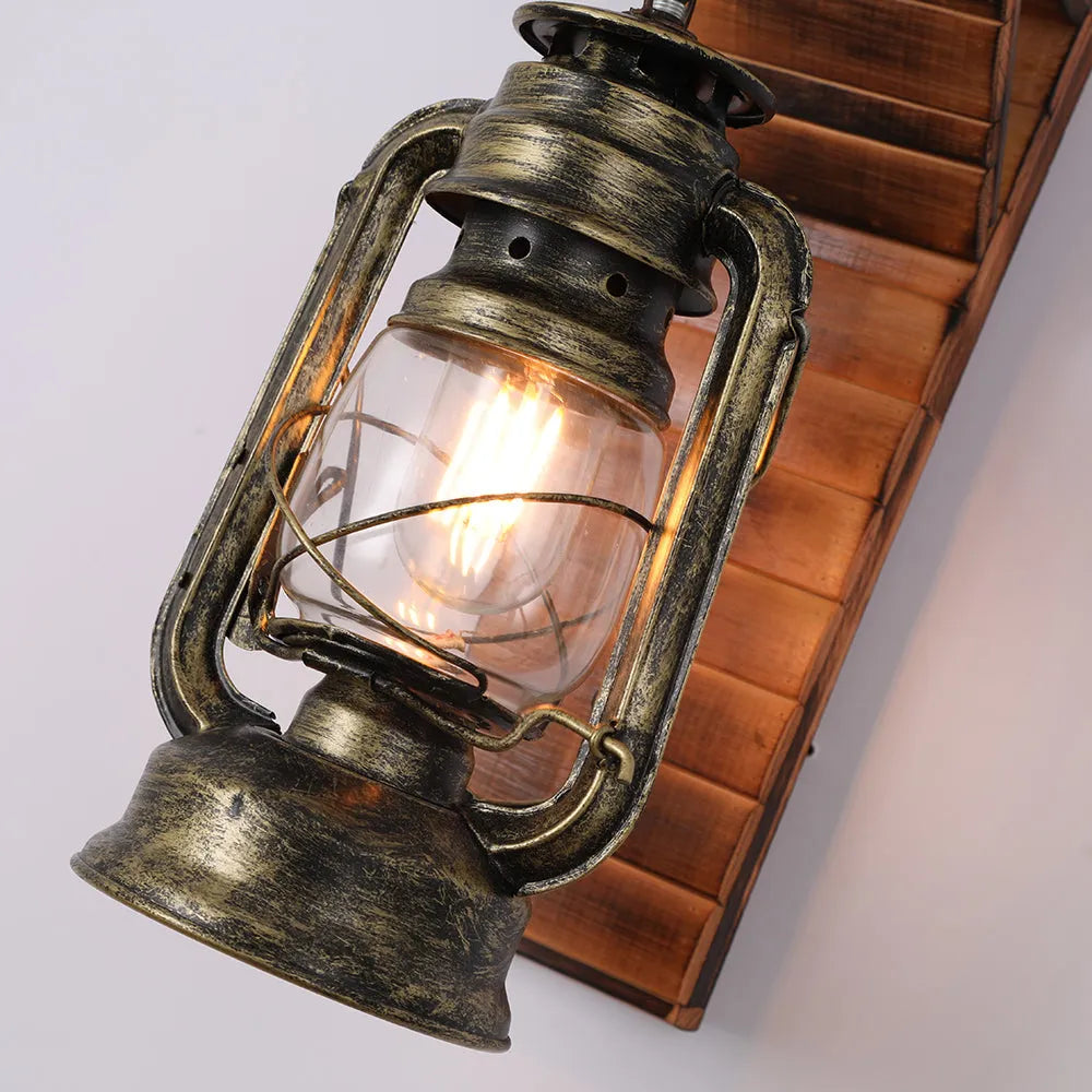 Lyros Lantern Vintage Wooden Rustic Wall Lamp - Neutralighting