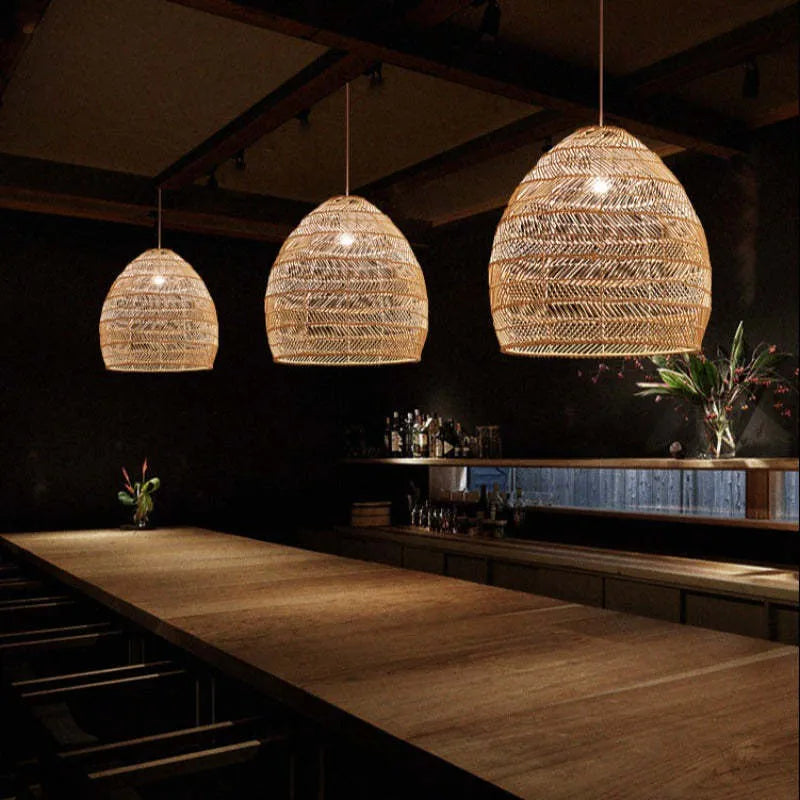 Lian Rattan Bamboo Lampshade Hand Knitted Pendant Light - Neutralighting