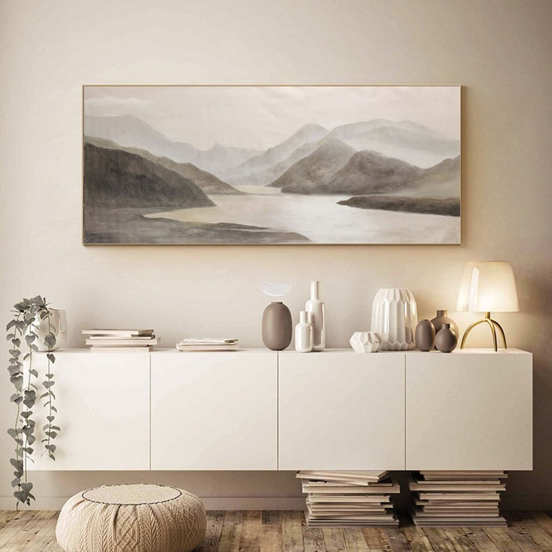 Wall Art Misty Lake Mountain Landscape Panoramic Living Room | Neutralighting