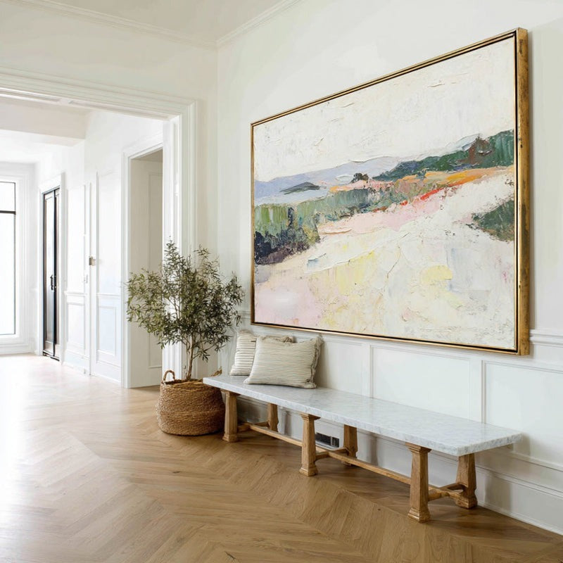 Wall Art Abstract Pastel Landscape Textured Linen Canvas Living Room | Neutralighting