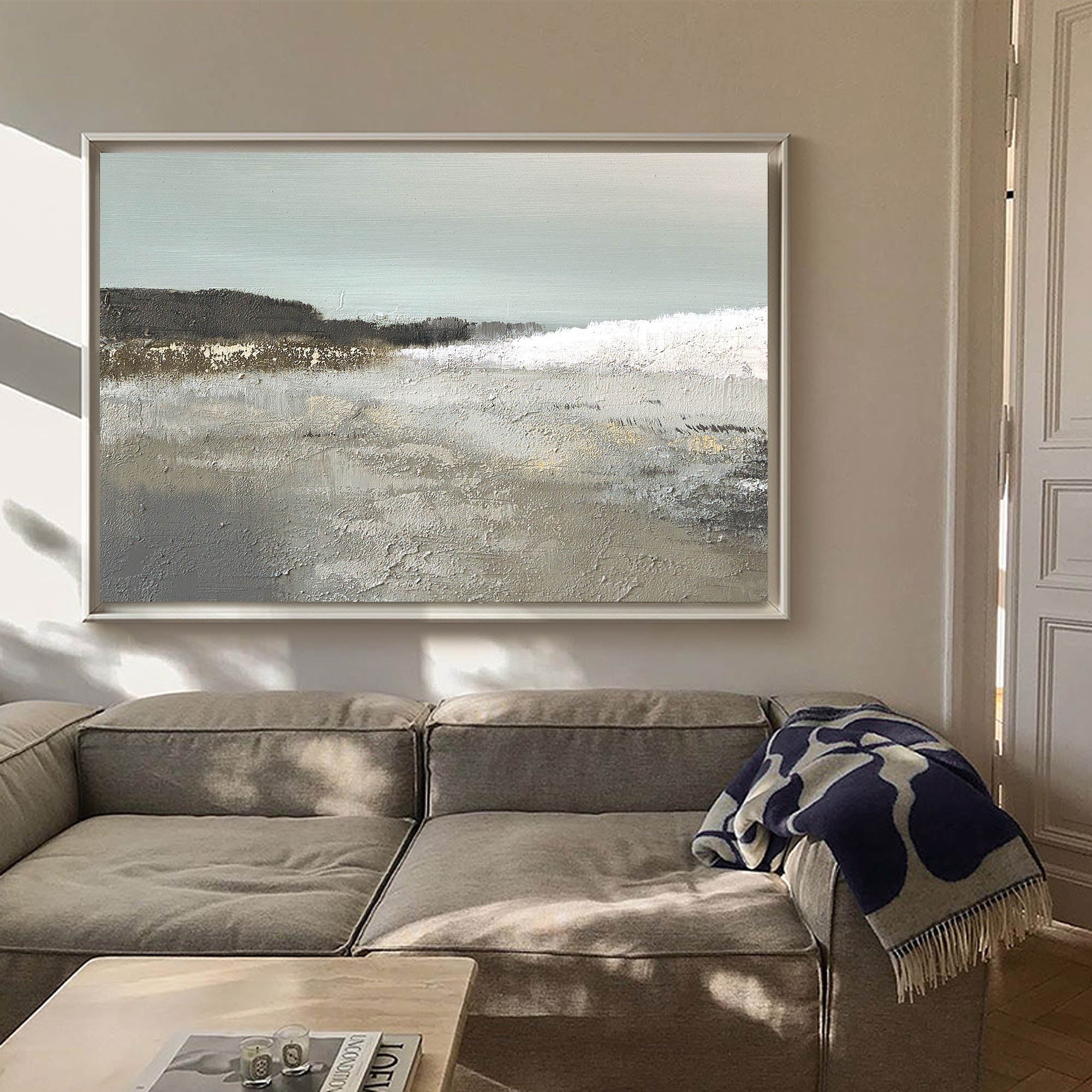 Misty Coastal Horizon Textured Landscape Wall Art