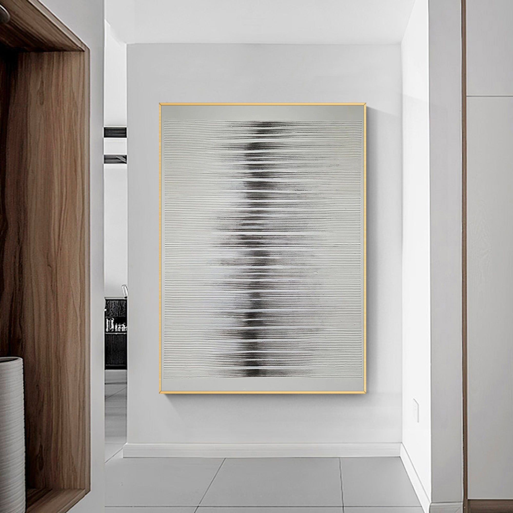 Grey‑Black Tall Vertical‑Line Layered‑Textured Artwork