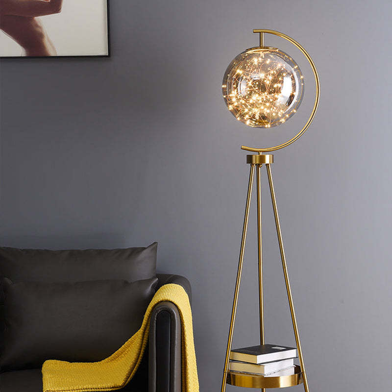 Kady Modern Starry Globe Glass Floor Lamp, Gold - Neutralighting