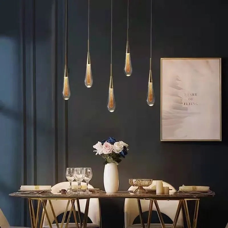 Kristy Pendant Light Crystal & Glass Droplet, Gold - Neutralighting