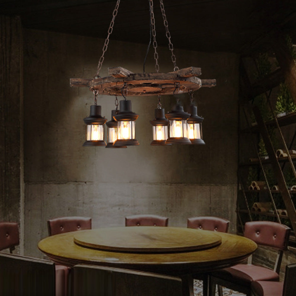 Epoch Retro Rudder Metal & Wood Pendant Light, 6 Heads - Neutralighting