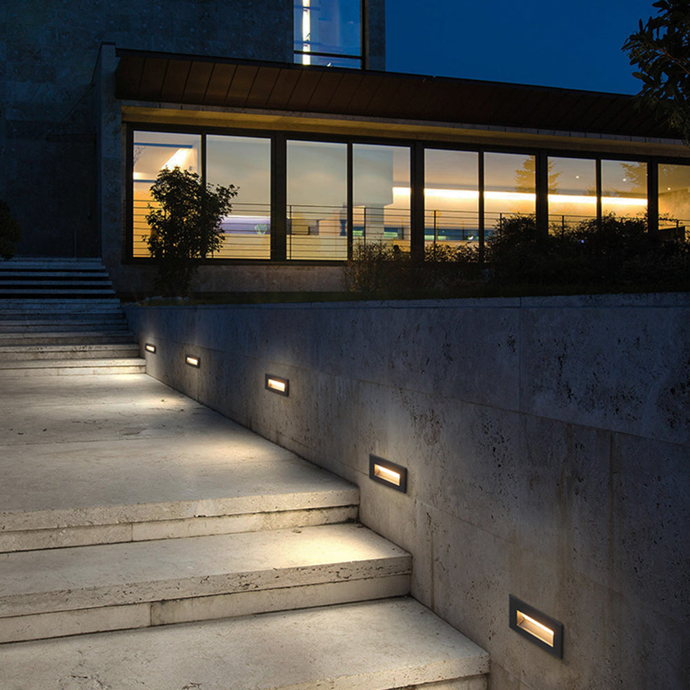 Ray Modern Metal Rectangular Outdoor Deck/Step Light, Black