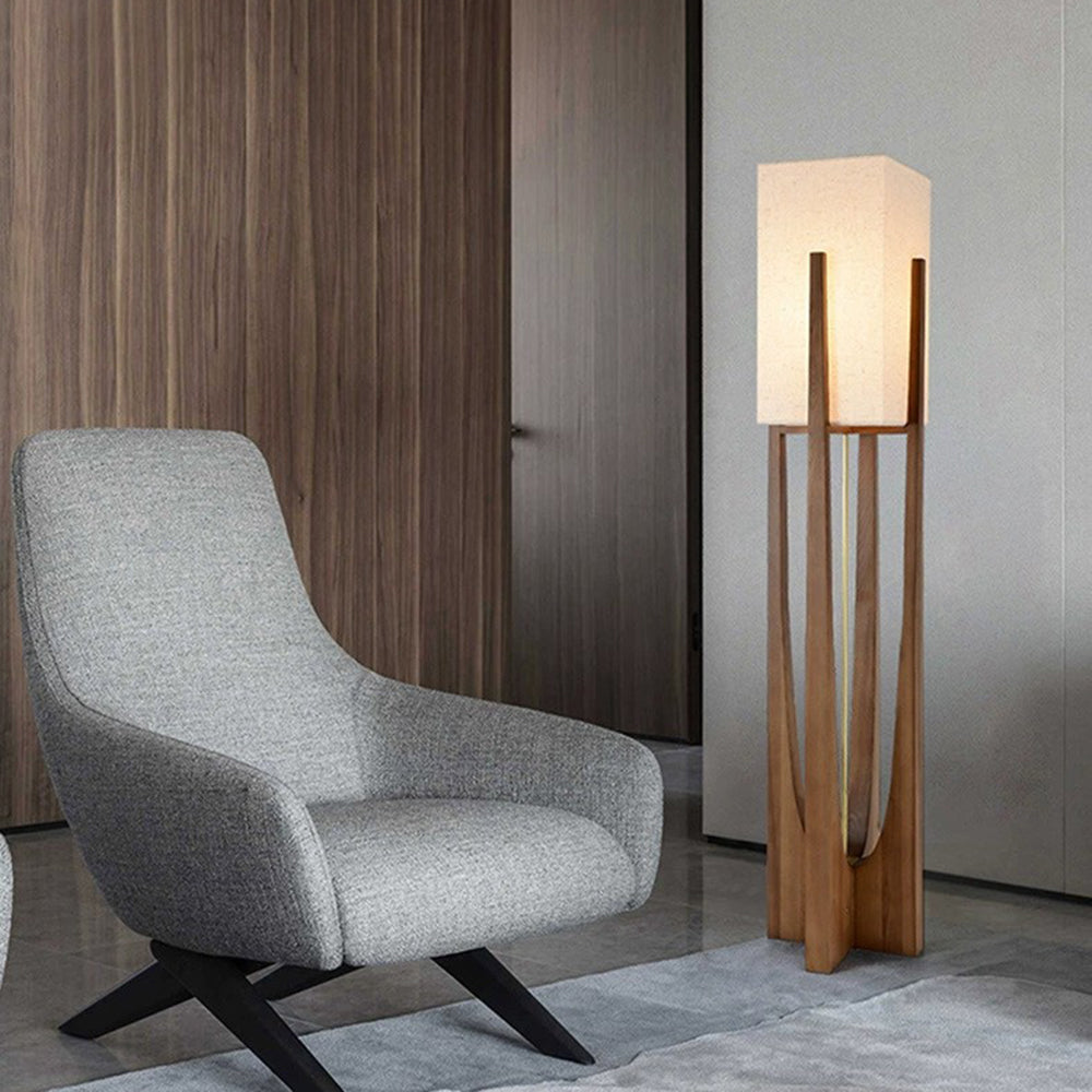 Ozawa Natural Rectangular Wood/Fabric Floor Lamp - Neutralighting