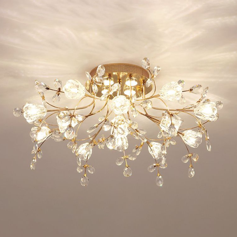 Arisha Art Deco Elegant Golden Crystal Flower Flush Mount Ceiling Light - Neutralighting
