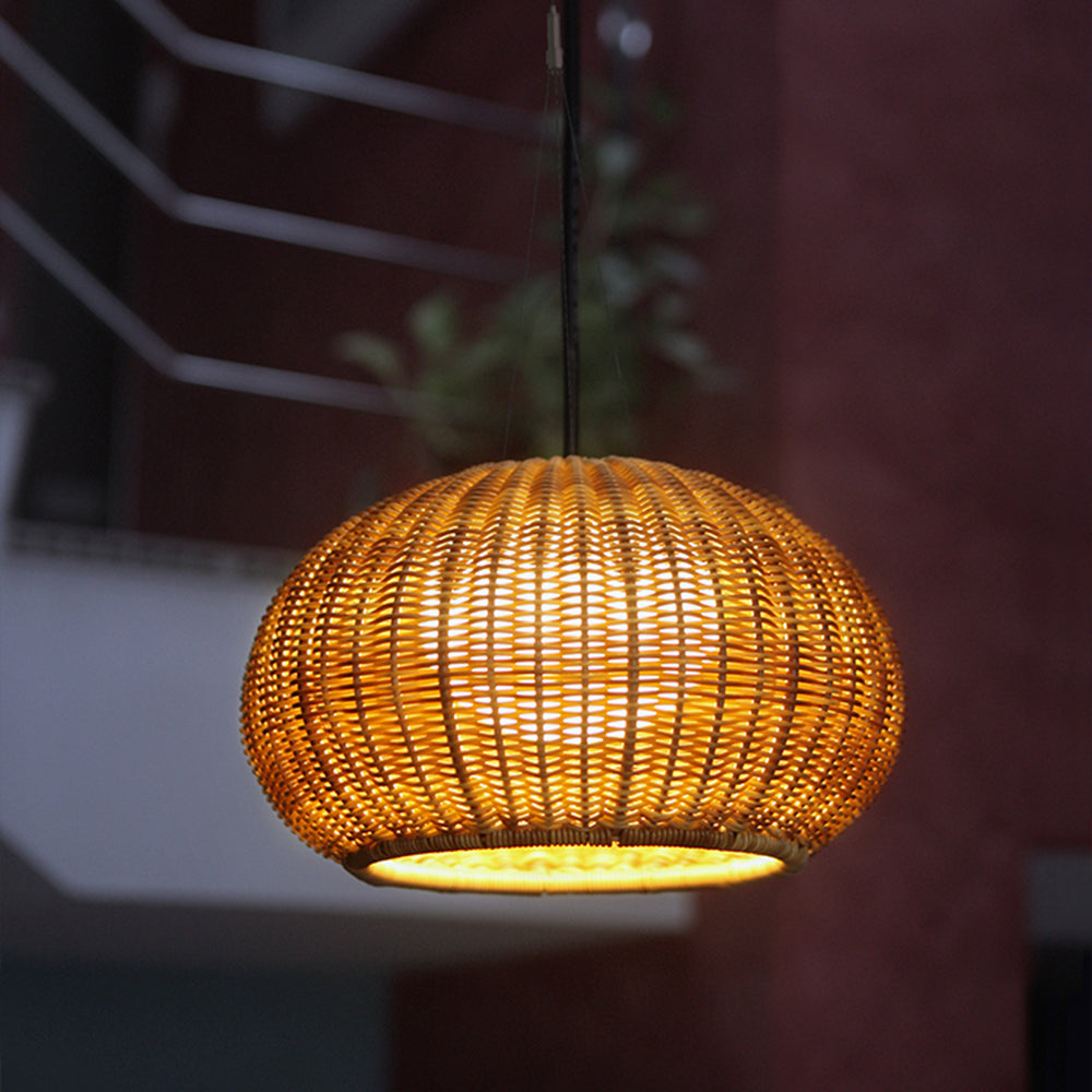 Ray Retro Lantern Gold Pendant Light, Bamboo/Acrylic - Neutralighting