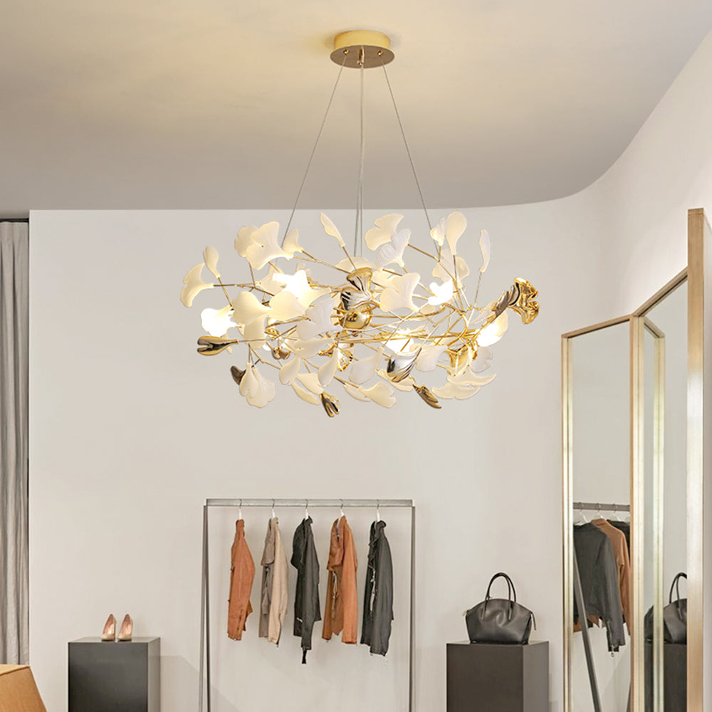 Olivia Ginkgo Leaf Modern Petal Shaped Metal Chandelier, Gold - Neutralighting