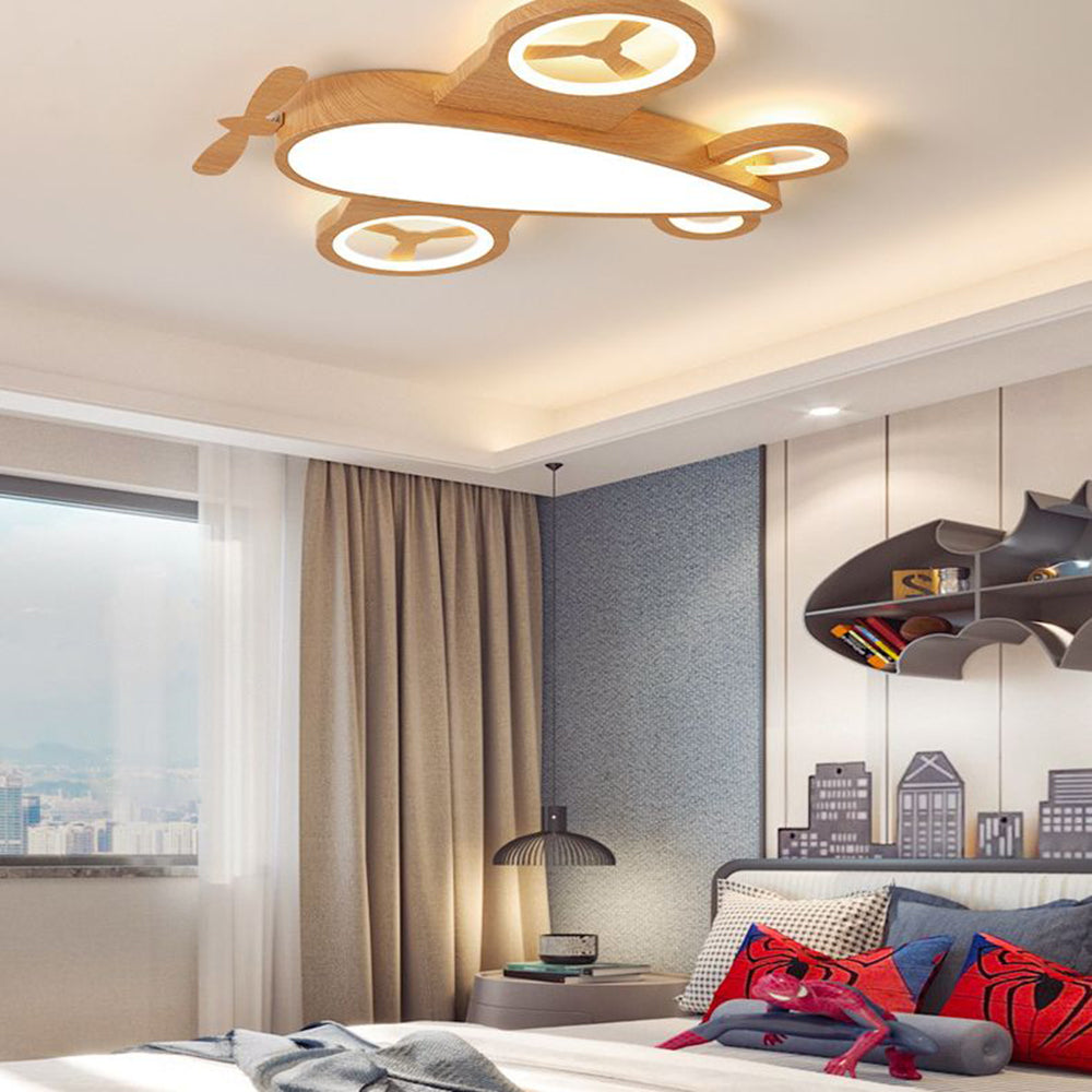 Arisha Modern Art Deco Airplane Flush Mount Ceiling Light, Wood/Dark Wood - Neutralighting