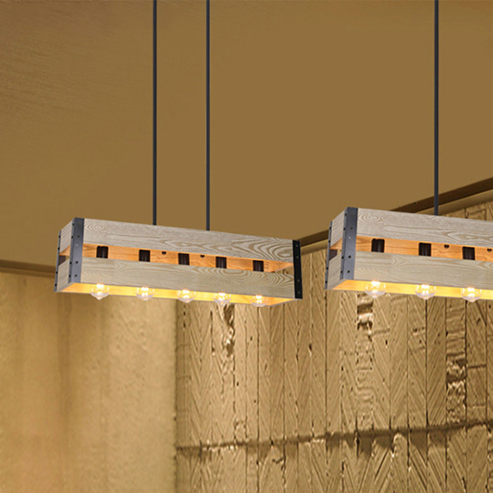 Silva Retro Rectangular Metal & Wood Pendant Light, 5 Heads, 2 Style - Neutralighting