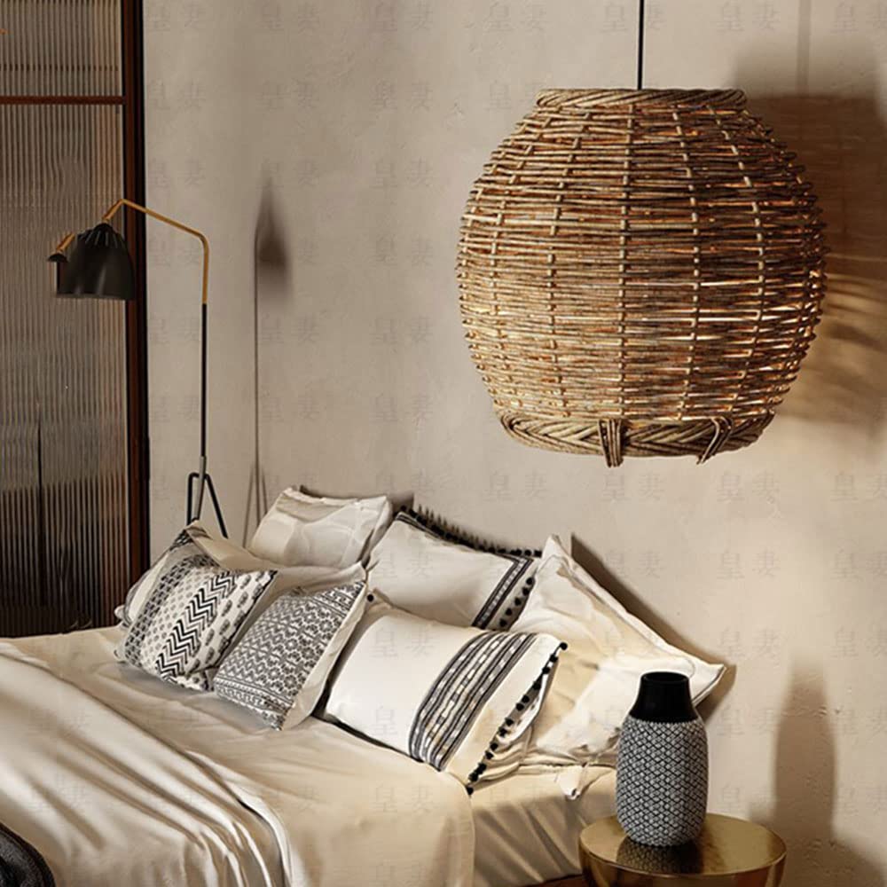 Muto Retro LED Pendant Light Wood Rattan Living Room Restaurant - Neutralighting