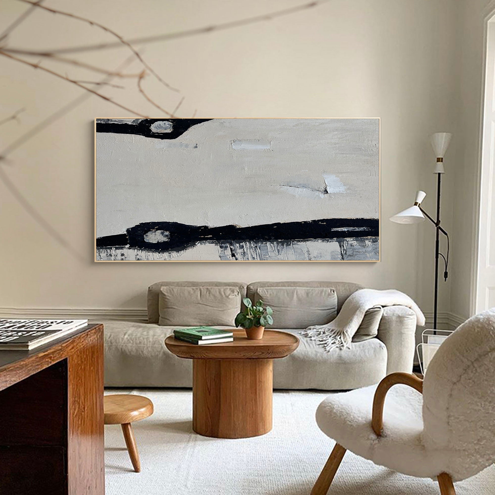 Minimalist Beige Grey Abstract Oil Painting