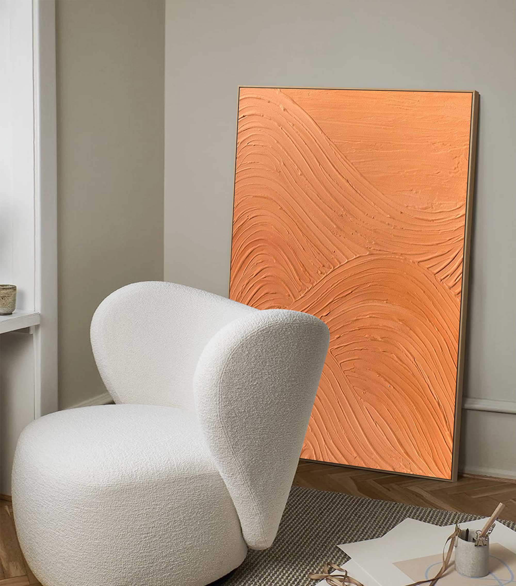 Terracotta Wavy Textured Abstract Oil Painting