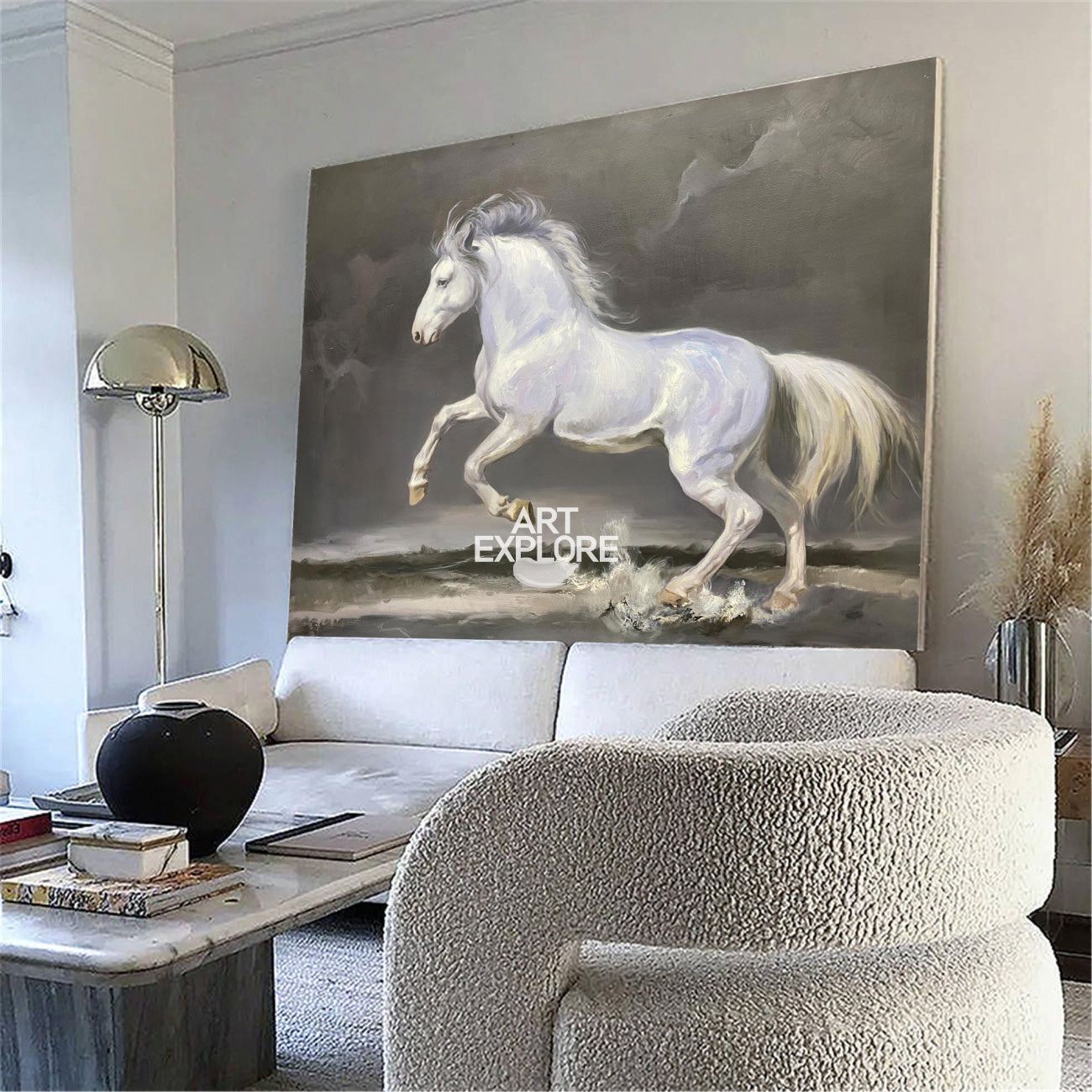 Lucien White Horse Canvas Wall Art