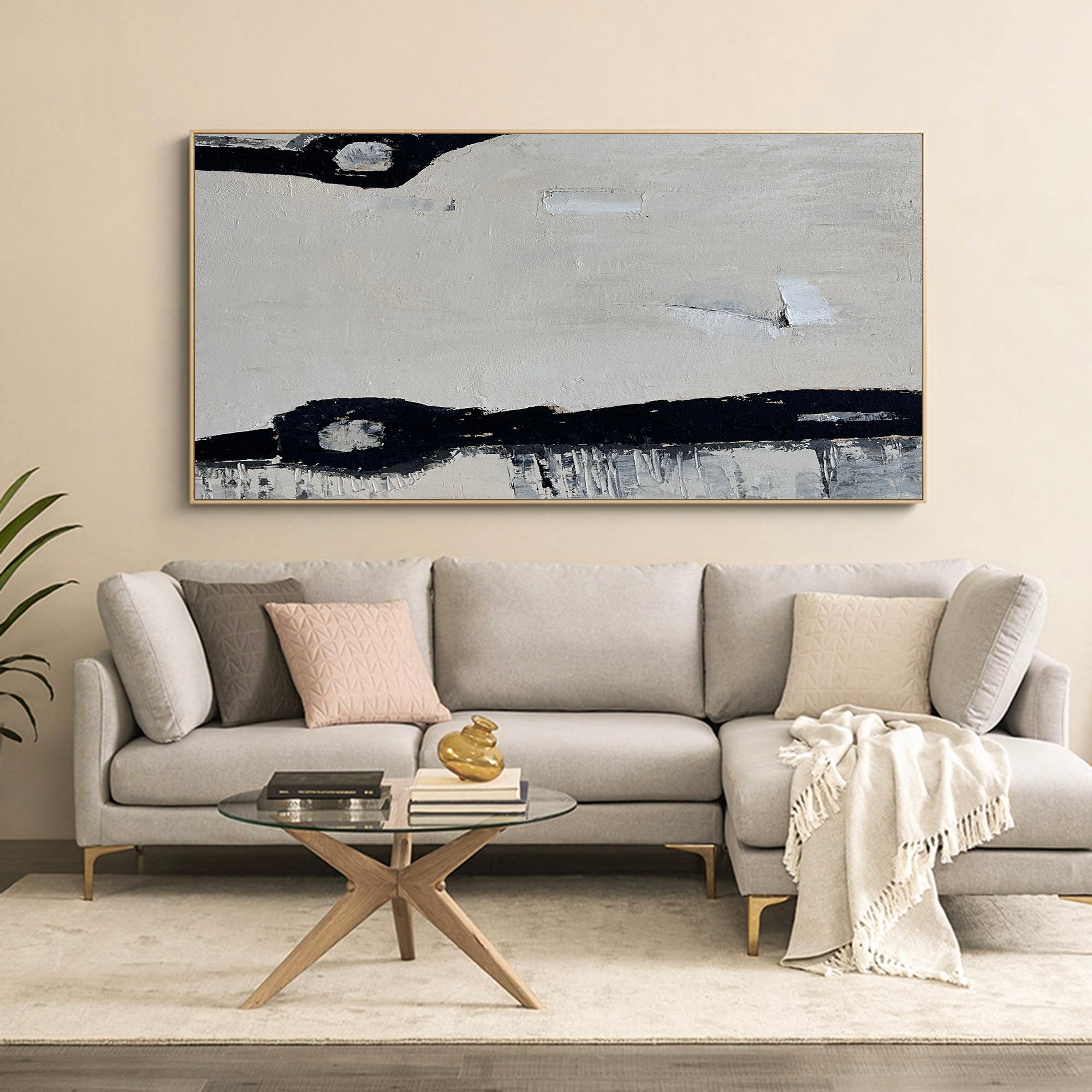 Minimalist Beige Grey Abstract Oil Painting
