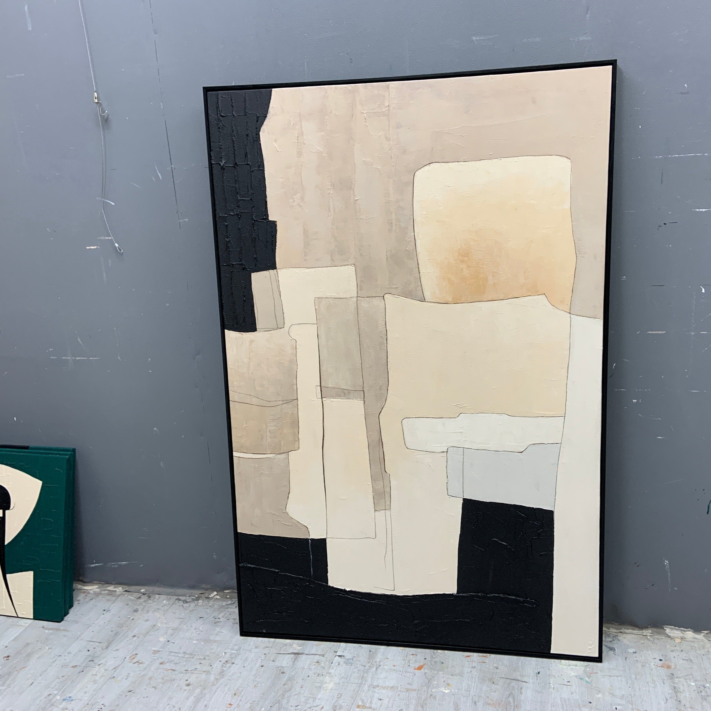 Neutral Black Beige Geometric Abstract Layered Wall Art