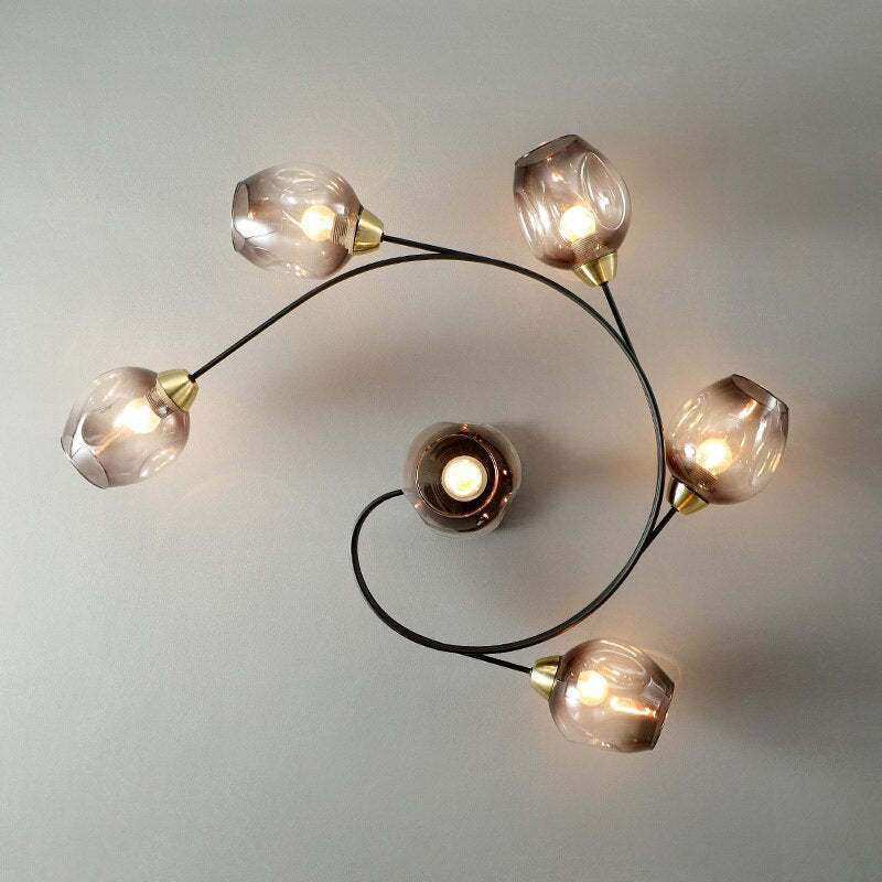 Valentina Flush Mount Ceiling Light, Glass, Black/Gold, Dining Room