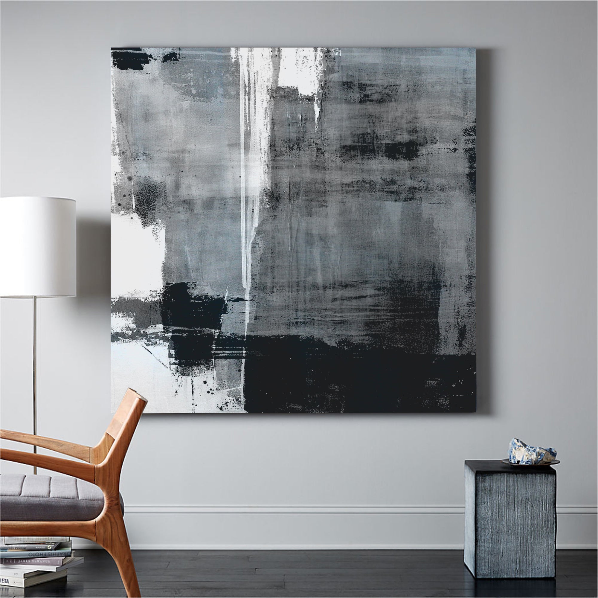 Blue Black White Abstract Painting