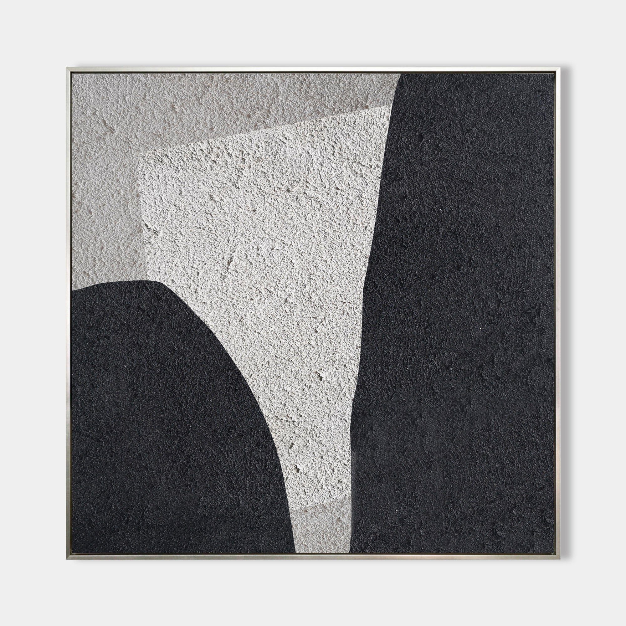 Black‑Off‑White Square Geometric Layered‑Curve Coarse‑Textured Artwork