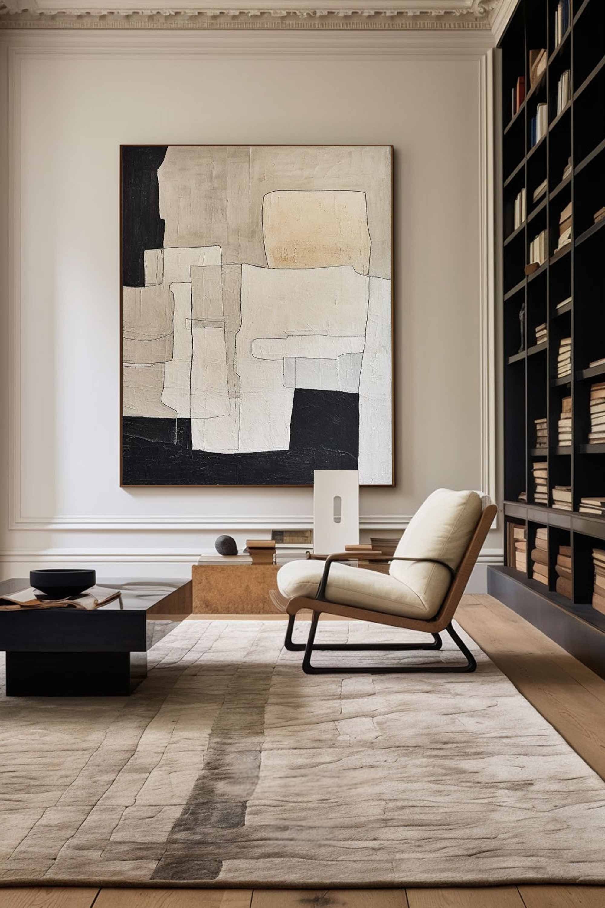 Neutral Black Beige Geometric Abstract Layered Wall Art