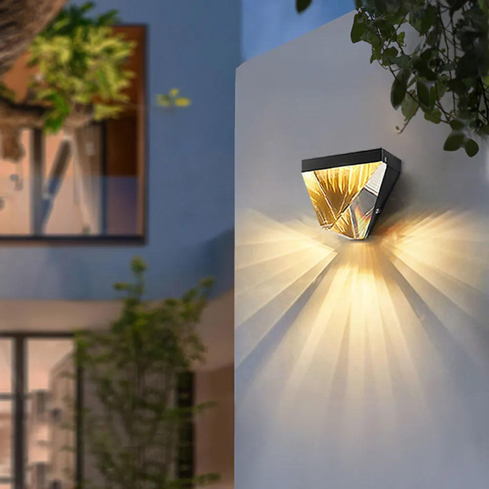 Laxor Waterproof Diamond Shape Metal/Crystal Outdoor Wall Lamp, Gold/Black - Neutralighting
