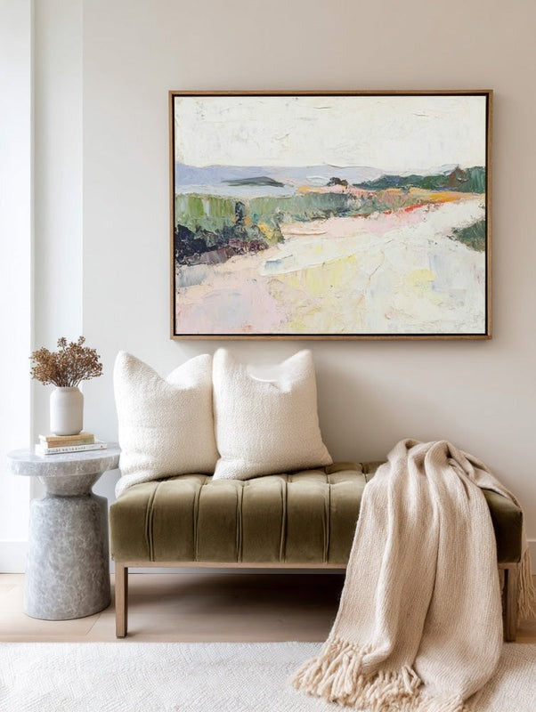 Wall Art Abstract Pastel Landscape Textured Linen Canvas Living Room | Neutralighting