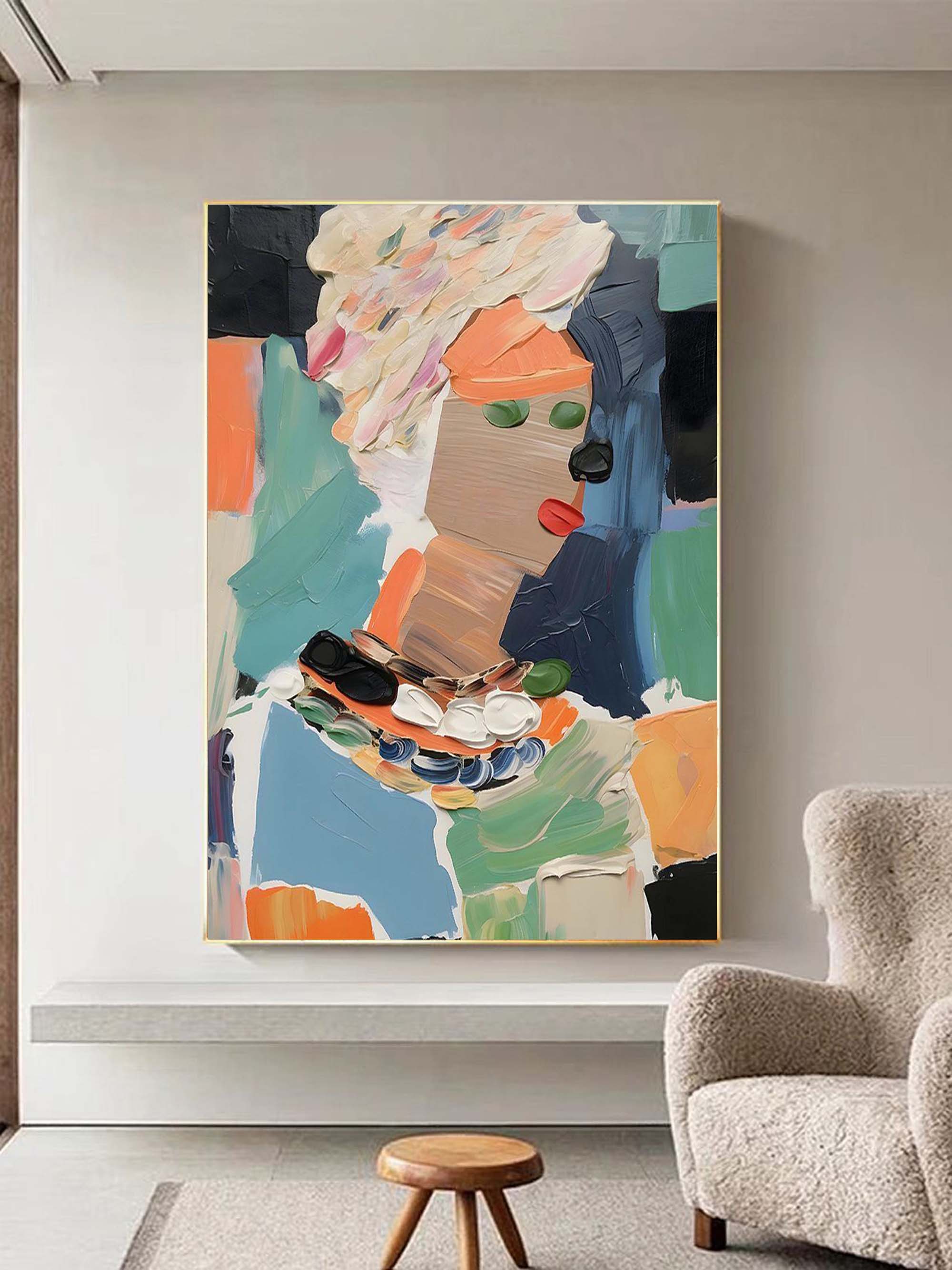 Wall Art Colorful Abstract Portrait Personality Linen