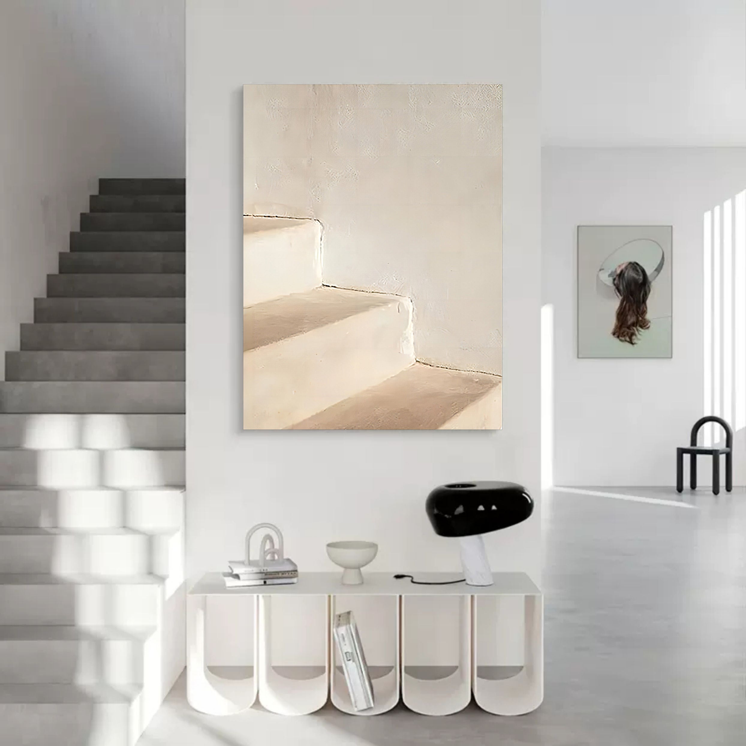 Wall Art Beige Minimalist Staircase Shadow
